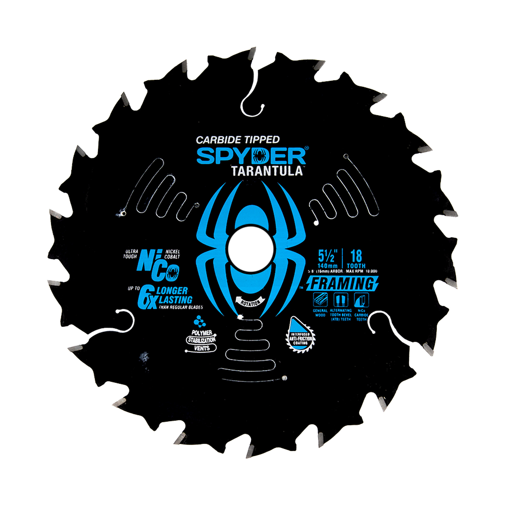 SPYDER, 5-1/2in. 18T Tarantula Frmg Saw Blade, Blade Diameter 5 1/2 in, Included (qty.) 1 Model# 13029